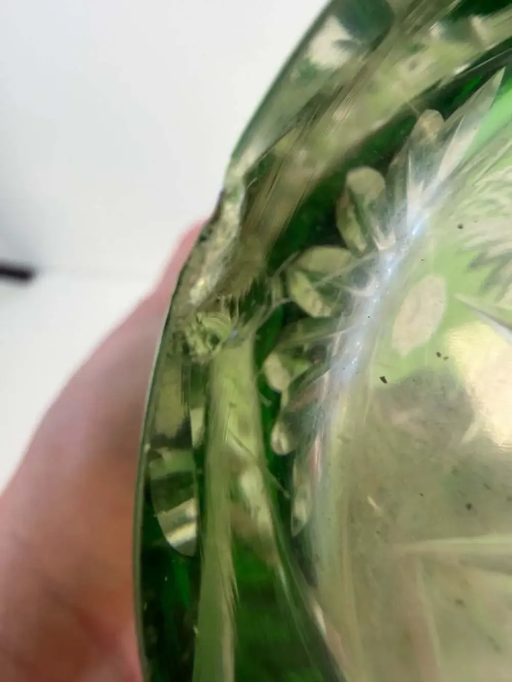 Vintage Bohemian Green Cut-to-Clear Crystal Decanter